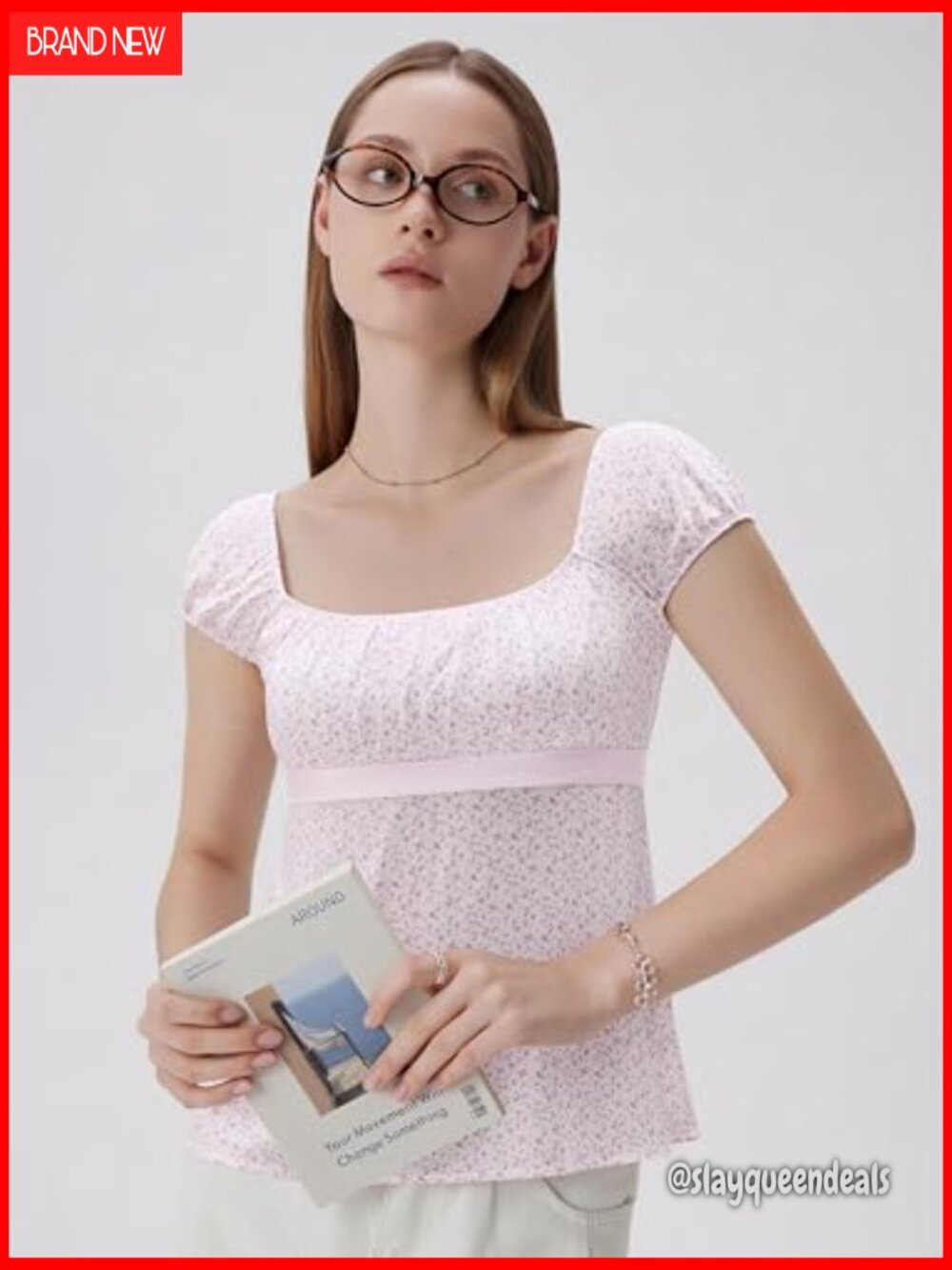 Square Neck Babydoll Top Peplum Cap Sleeve Going Out Y2K Style - Picture 4 of 7